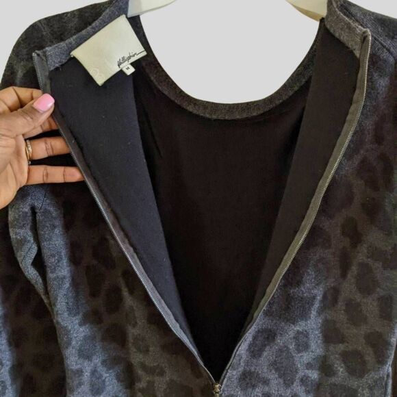 3.1 Phillip Lim Dress Women's Size Medium Black Gray Leopard Wool Sheath Zip - Picture 10 of 10